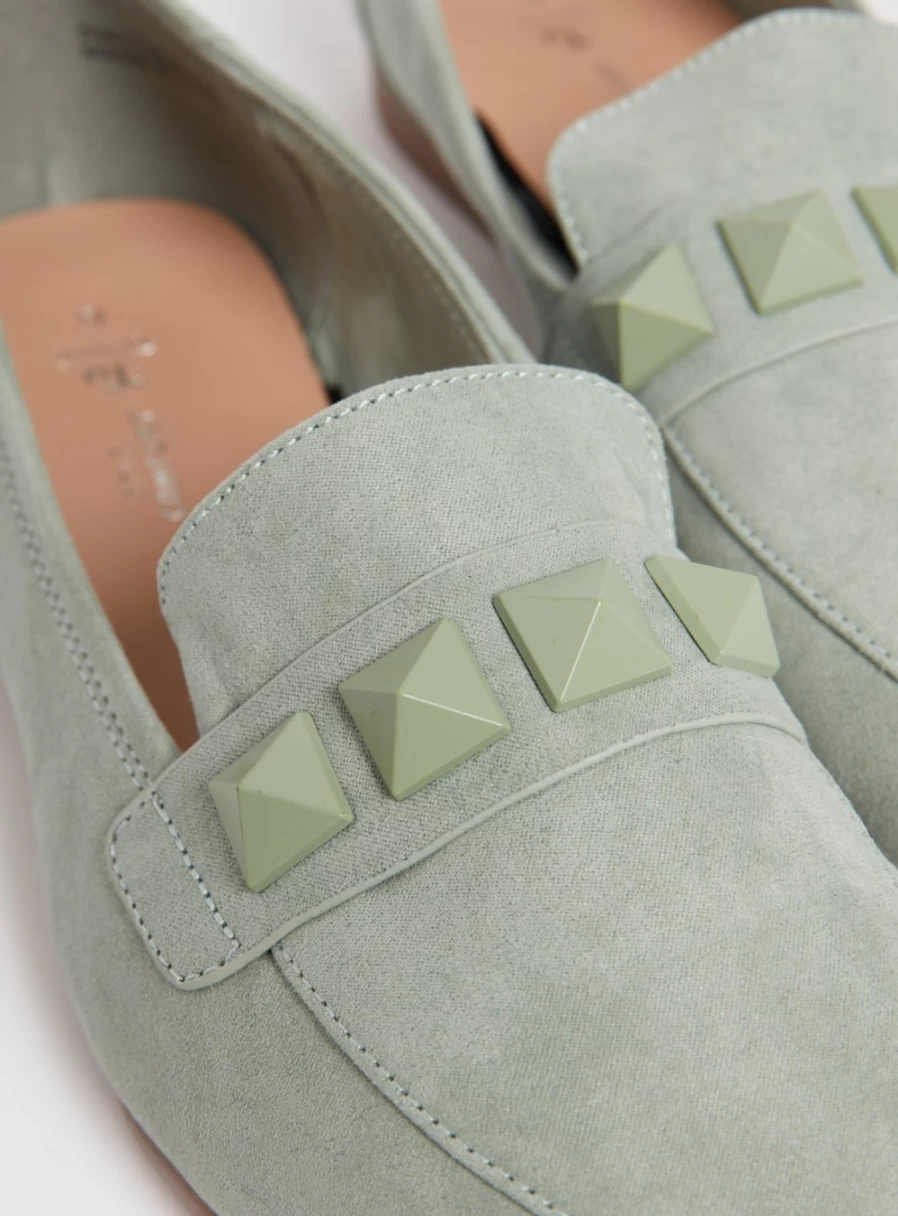 Tu Women's Sole Comfort Sage Green Studded Loafers - Size 6, Fashionable & Comfortable Footwear