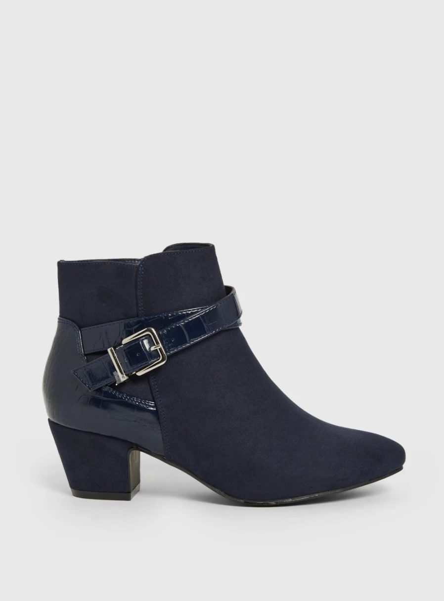 Tu Women's Navy Blue Faux Suede Chunky Heel Ankle Boots Size 4