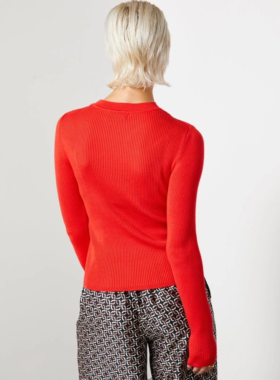 "For All The Love Women's Red Asymmetric Cut Out Rib Knit Jumper Sweater"