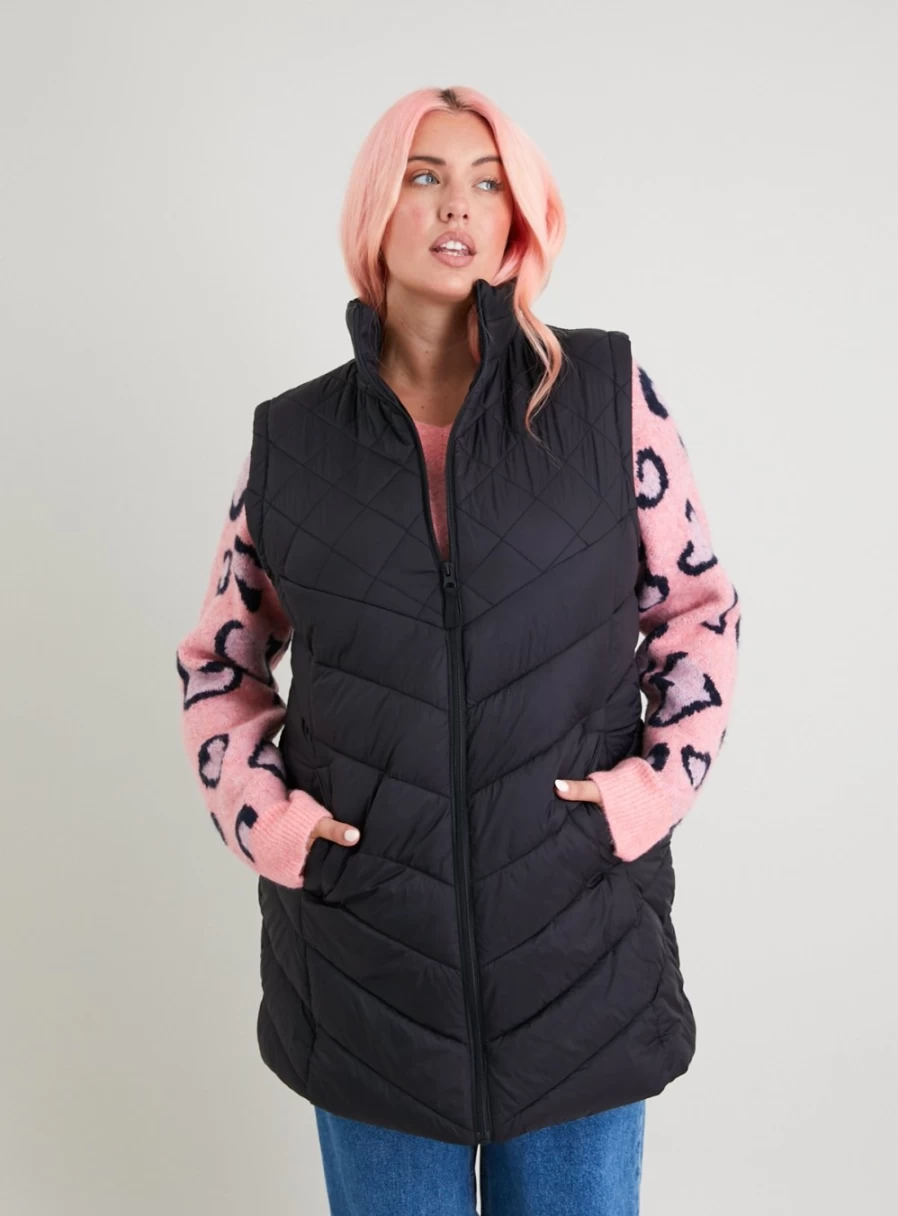 Women's Black Lightweight Padded Vest Gilet by Tu - Stylish Quilted Sleeveless Jacket for Layering