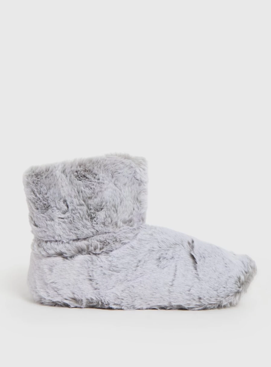 "Tu Women's Grey Faux Fur Slipper Boots - Cozy Winter Indoor/Outdoor Slide L"