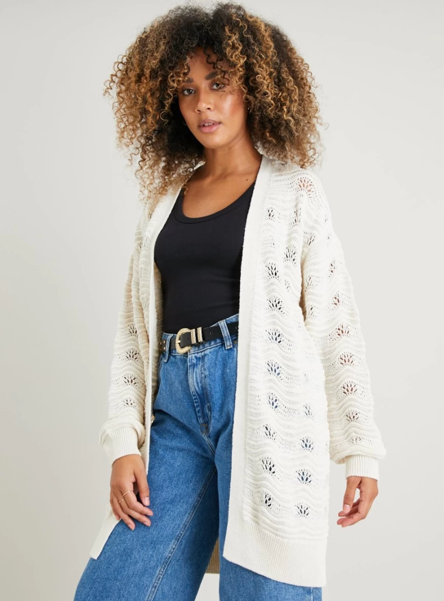 Tu Women's Cream Wave Stitch Cardigan - Cozy Knit Sweater 20