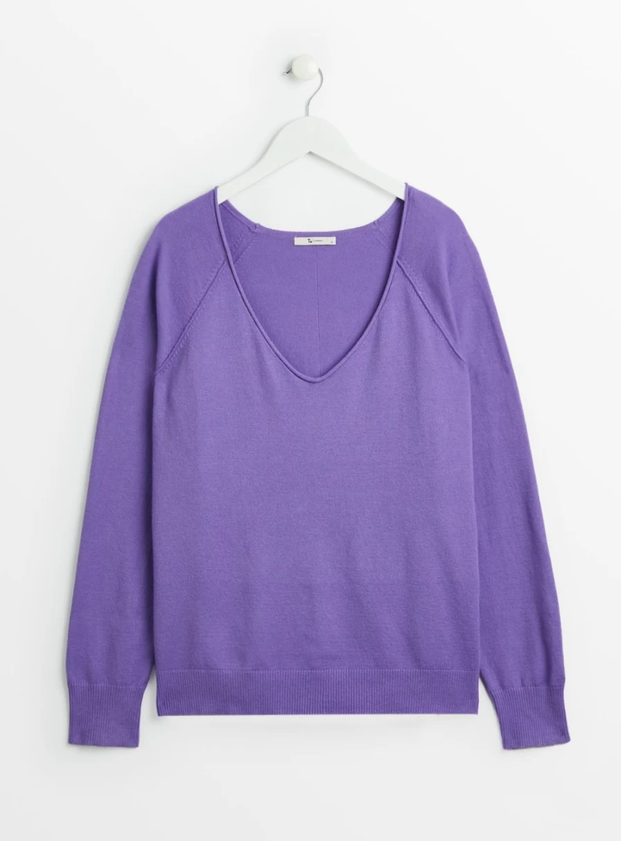 Tu Women's Purple V-Neck Soft Touch Jumper - Comfortable Knit Sweater Size 16