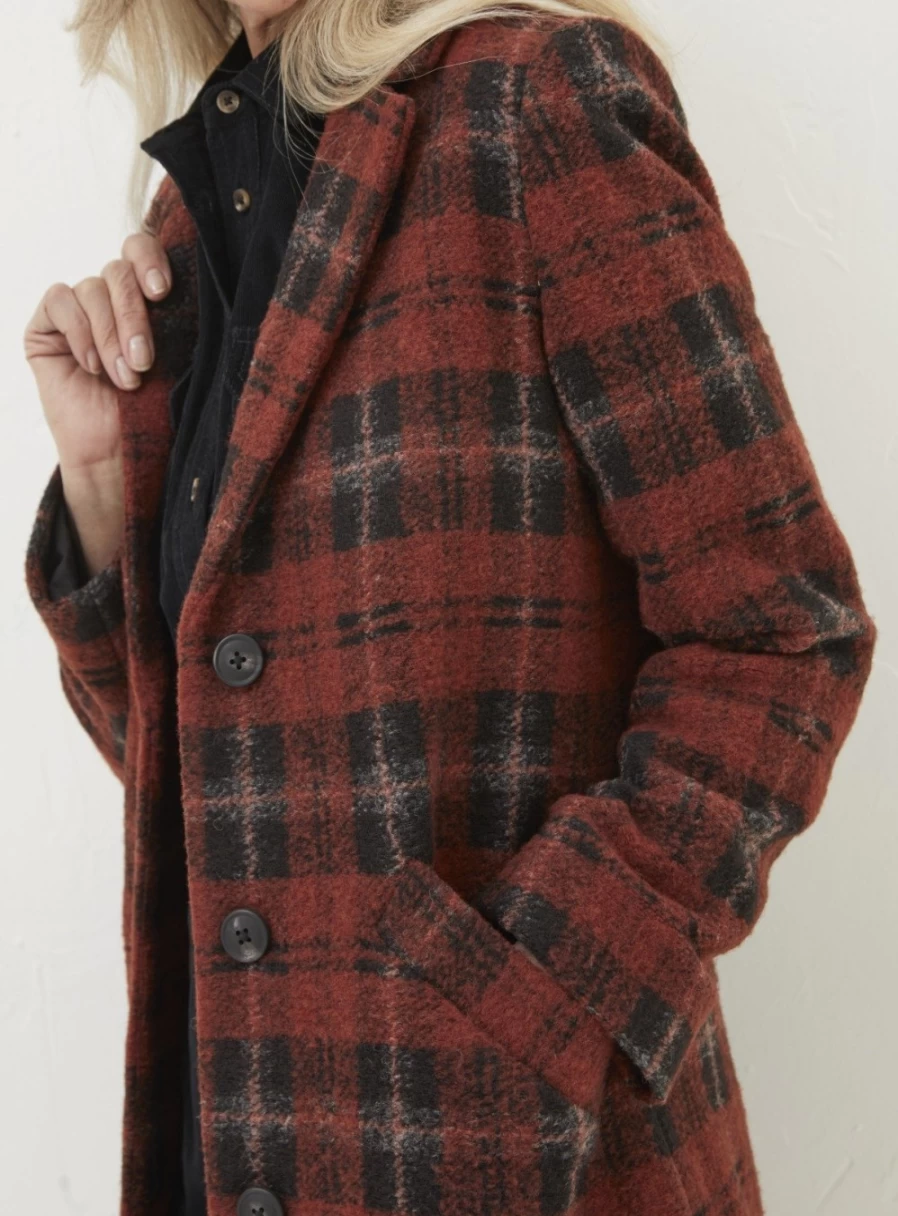 FatFace Women's Tanya Wool Blend Check Coat - Stylish Winter Outerwear