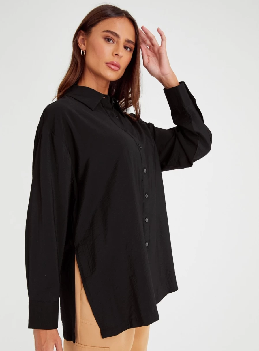 "TU Women's Black Oversized Shirt - Stylish Loose Fit Long Sleeve Top"