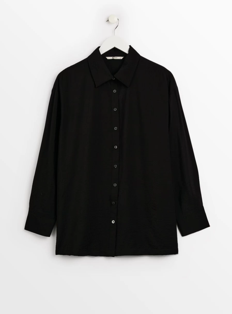 "TU Women's Black Oversized Shirt - Stylish Loose Fit Long Sleeve Top"