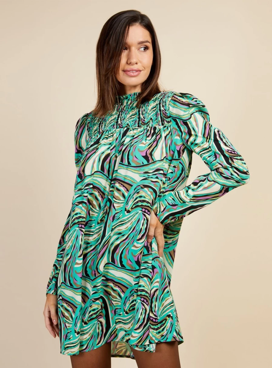 Vogue Williams Green Swirl Mini Dress for Women - Stylish 12-Inch Flowy Design