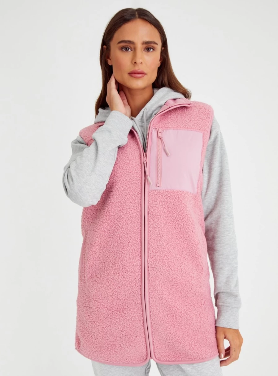 Tu Women's Pink Borg Longline Gilet Vest - Stylish Quilted Puffer Waistcoat for Winter Fashion