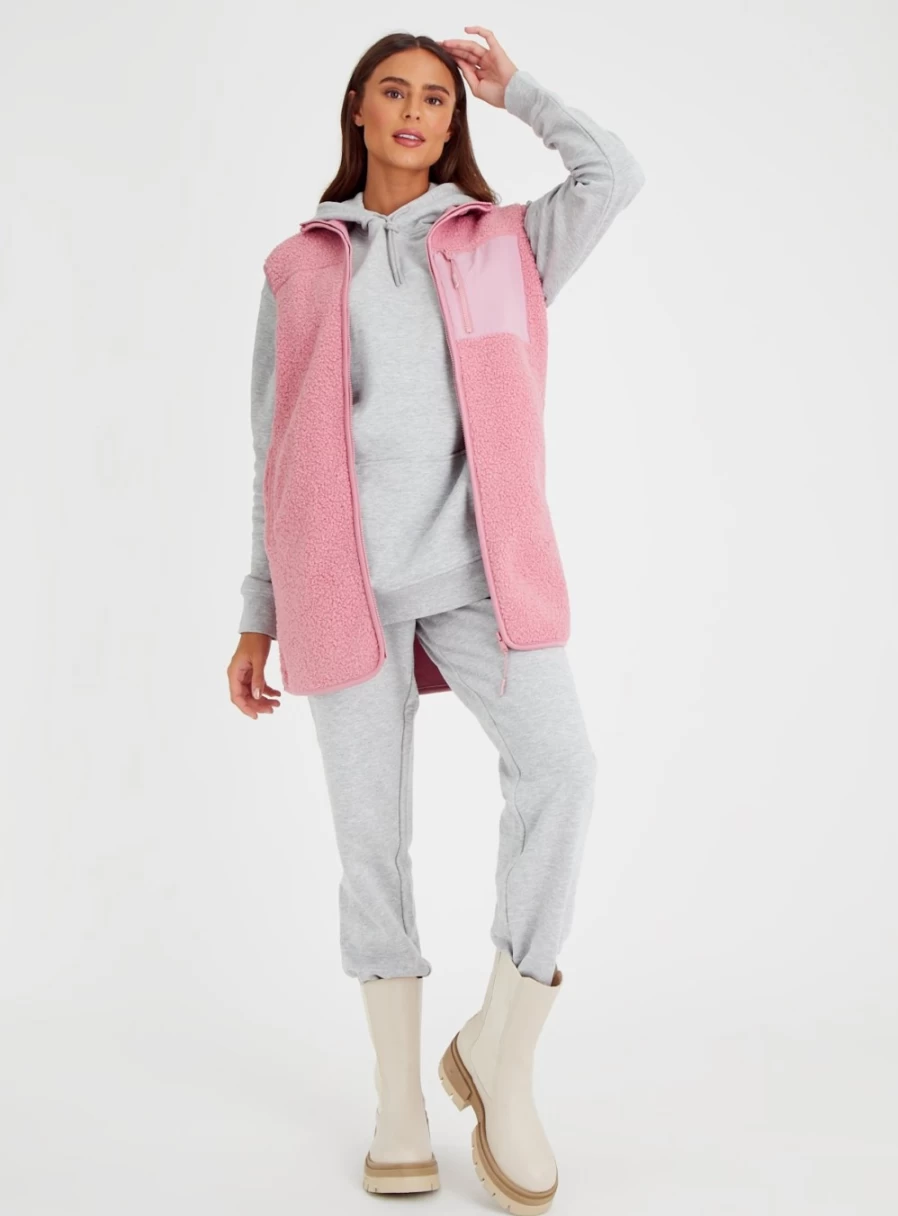 Tu Women's Pink Borg Longline Gilet Vest - Stylish Quilted Puffer Waistcoat for Winter Fashion