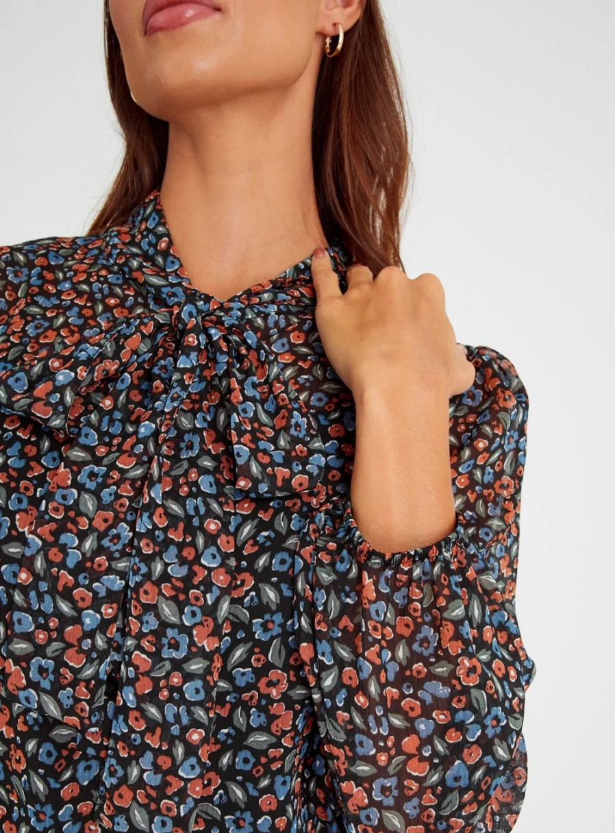Tu Women's Floral Pussy Bow Shirt Dress - Vintage Ditsy Print Casual Elegant Style 8