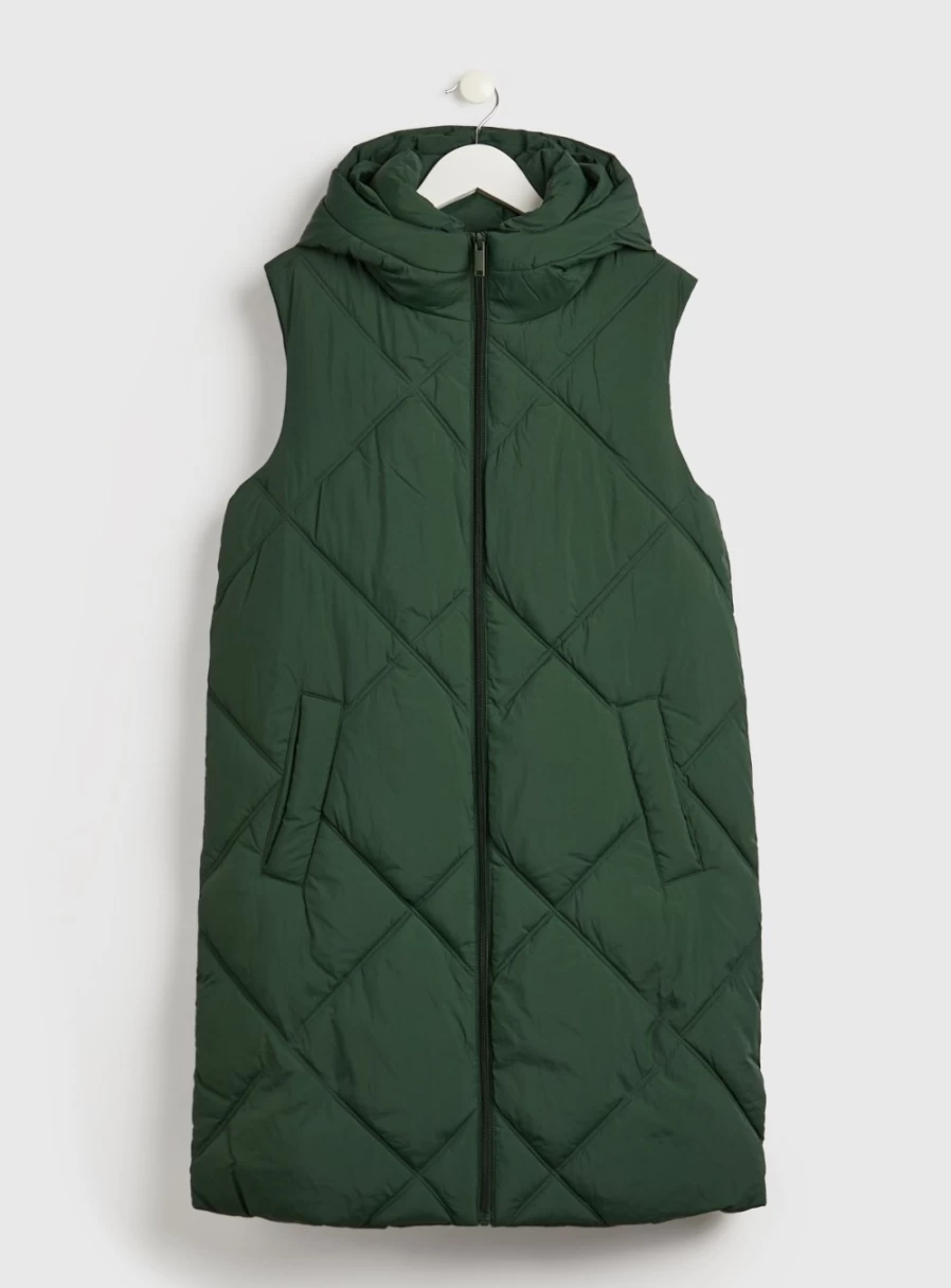 Tu Women's Green Diamond Quilted Longline Gilet Vest - Size 26