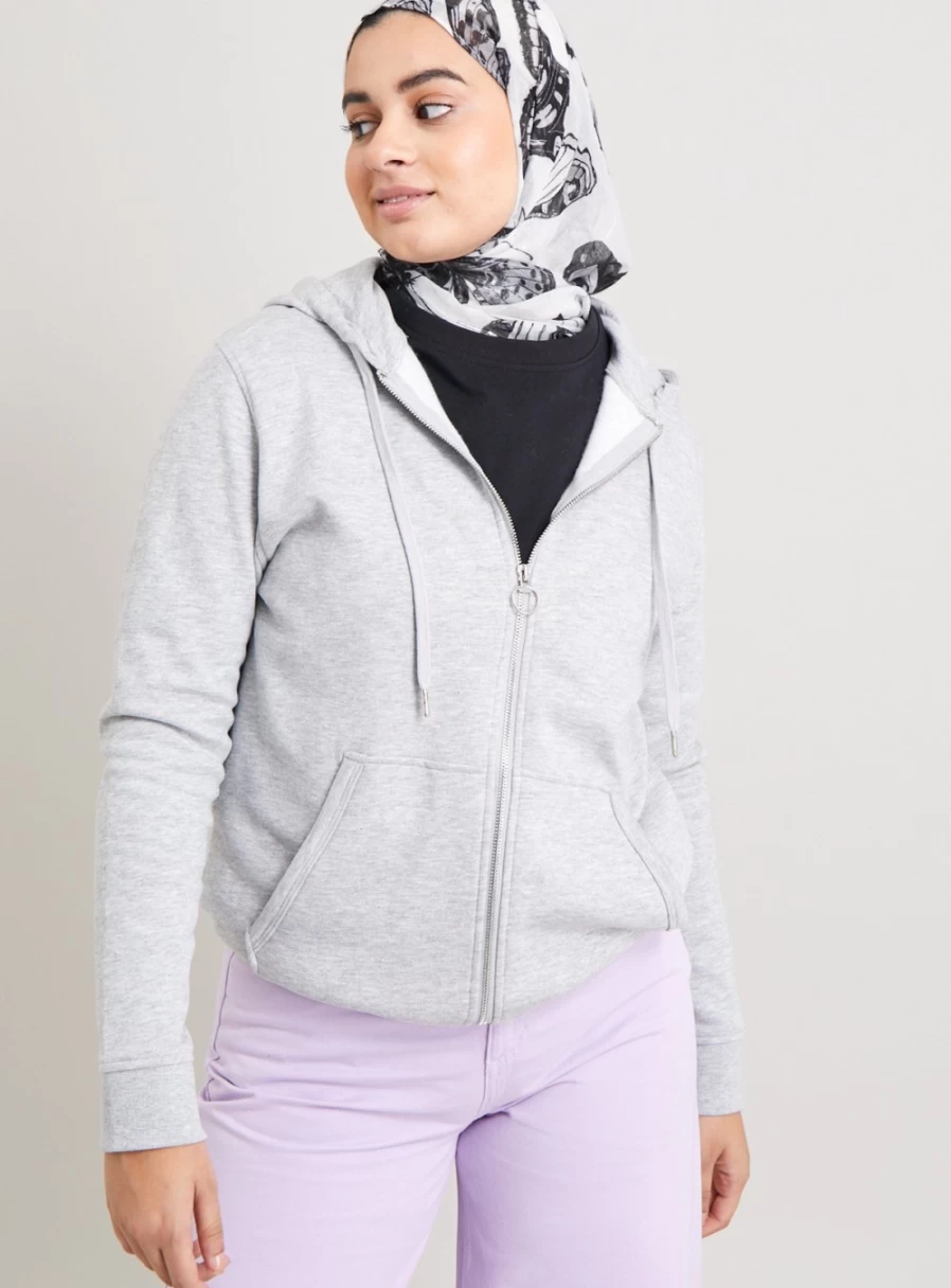 Tu Women's Grey Marl Zip-Up Hoodie - Lightweight Casual Pullover Fleece Jacket
