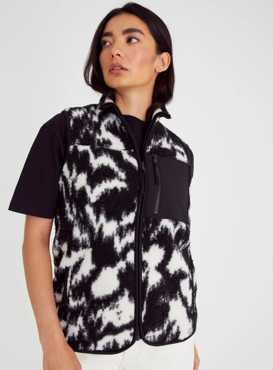 Tu Women's Monochrome Borg Print Gilet - Stylish Quilted Sleeveless Jacket, Size 16