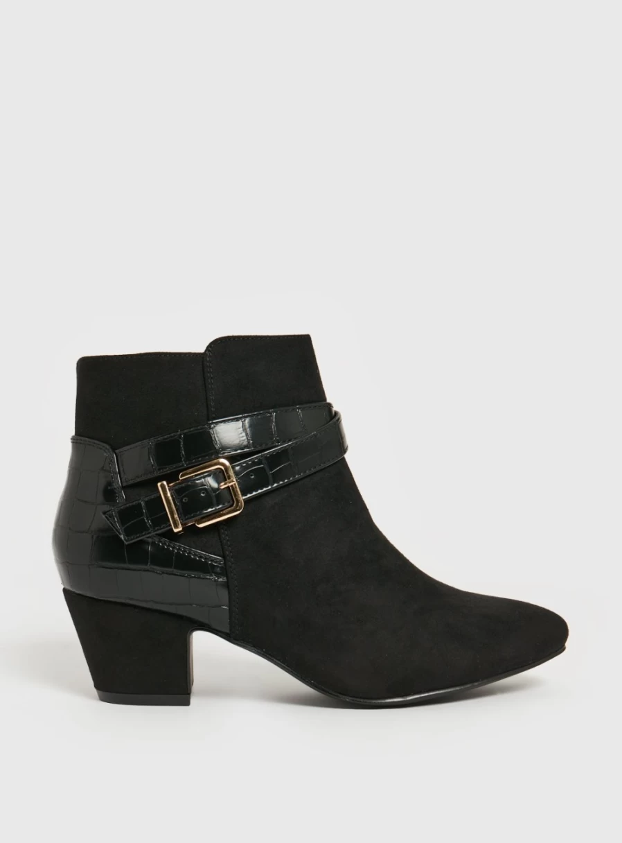 Tu Women's Black Faux Suede Heeled Boots Size 8 - Chunky Heel Ankle Booties for Women