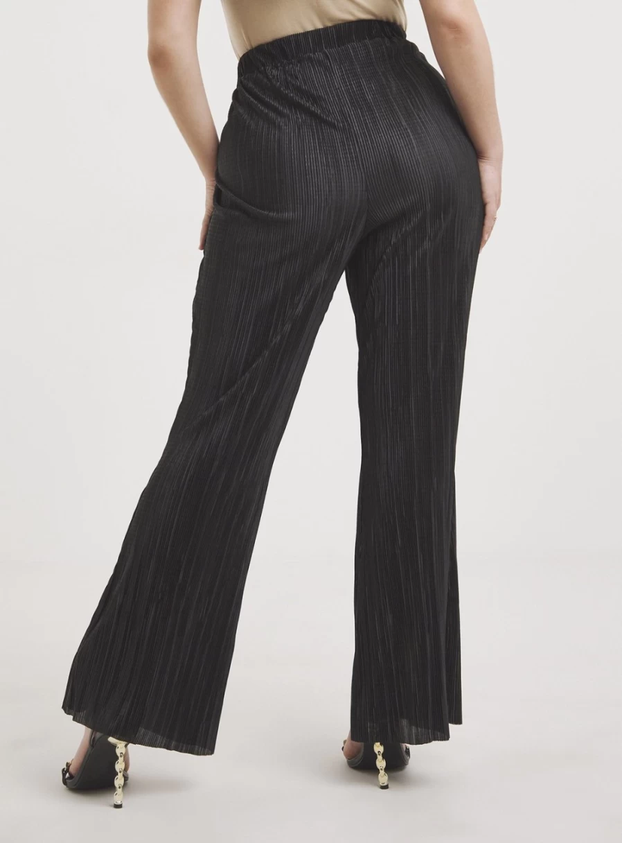 Simply Be Women's Black Plisse Wide Leg Trousers - Size 10 Comfort Fit Stretch Pants
