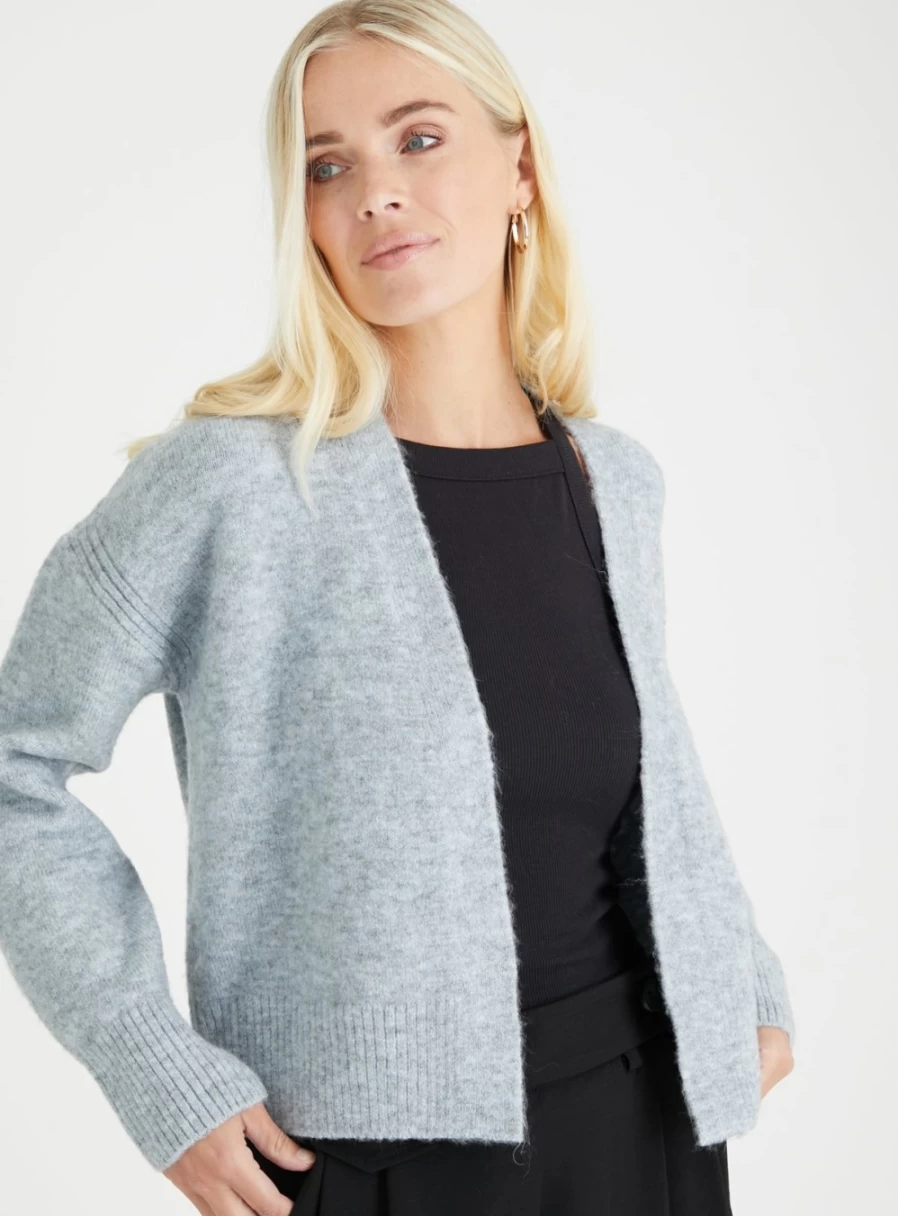 Tu Women's Grey Open Front Cardigan S - Lightweight Knit Sweater Casual Long Sleeve Cover Up