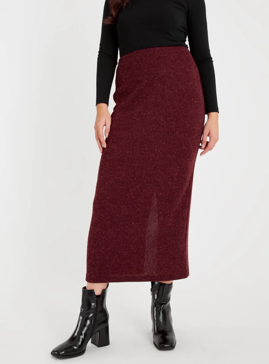 "Tu Women's Dark Red Knitted Midi Skirt - Size 18"
