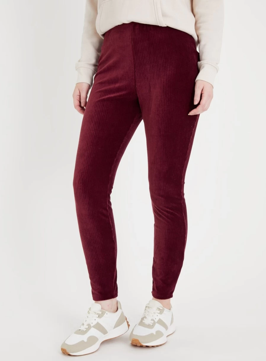 Tu Women's Red Corduroy Leggings - Stretch Comfort Fit, High Waist, Size 18