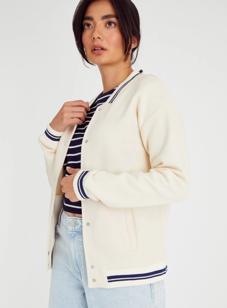 Tu Women's Cream Bomber Jacket - Soft Sweatshirt Style Outerwear