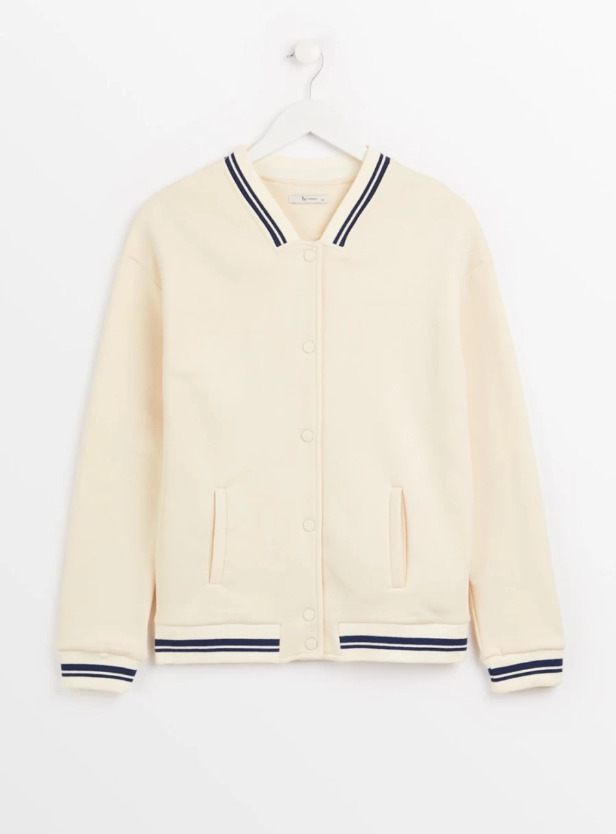 Tu Women's Cream Bomber Jacket - Soft Sweatshirt Style Outerwear