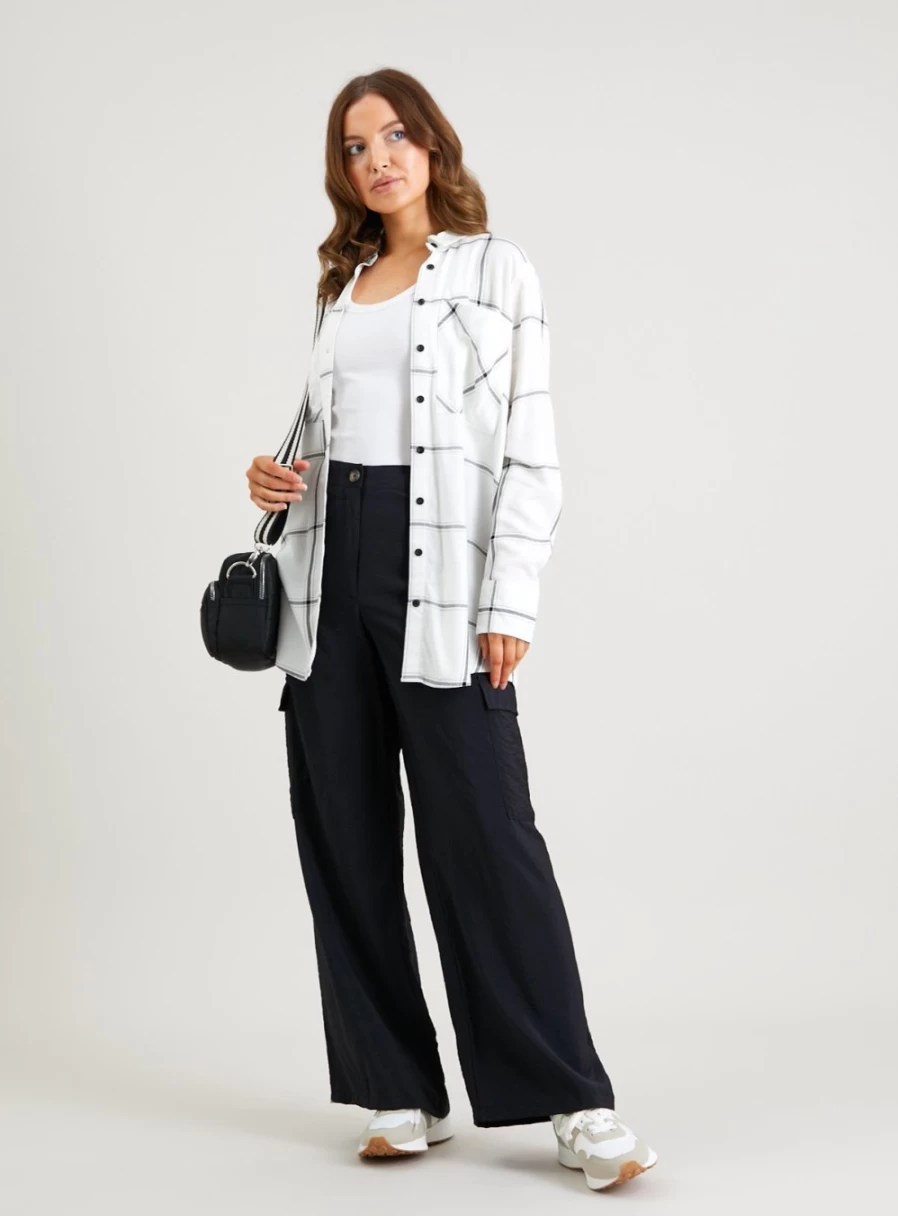 Tu Women's Mono Check Longline Shirt - Stylish Oversized Plaid Top for Women