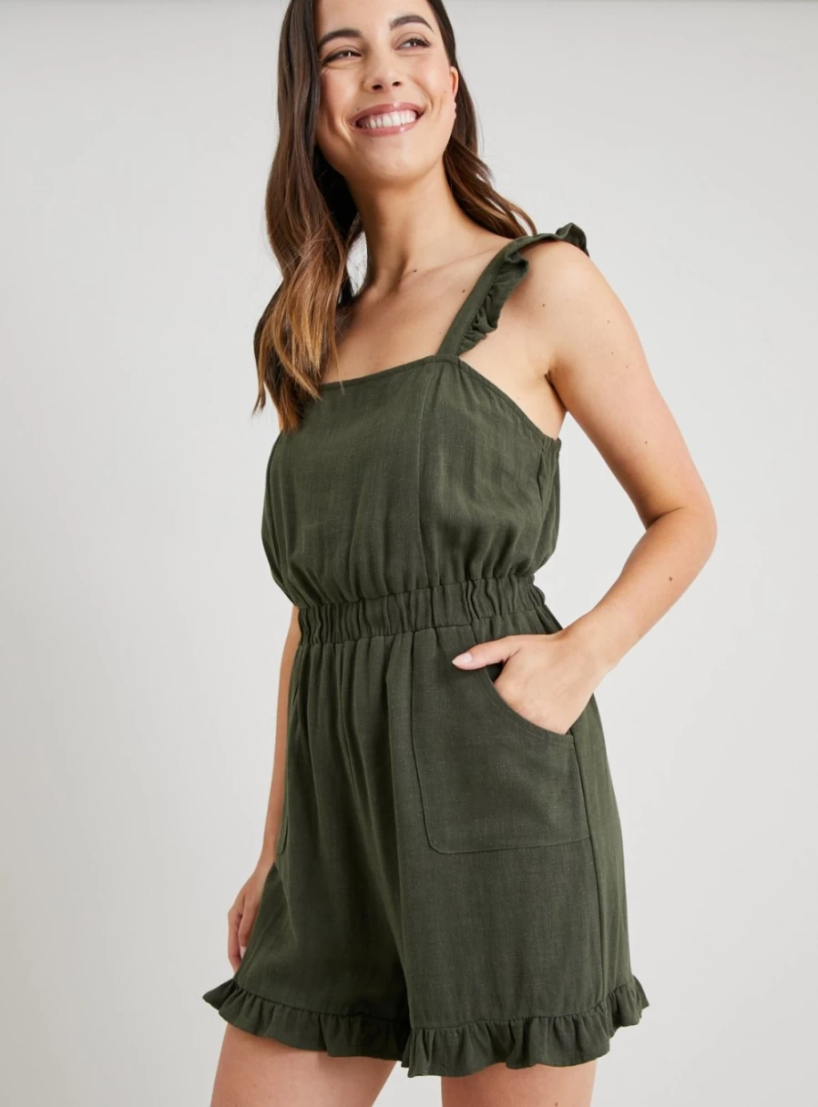 Tu Women's Khaki Frill Short Playsuit - Casual Summer Romper Jumpsuit