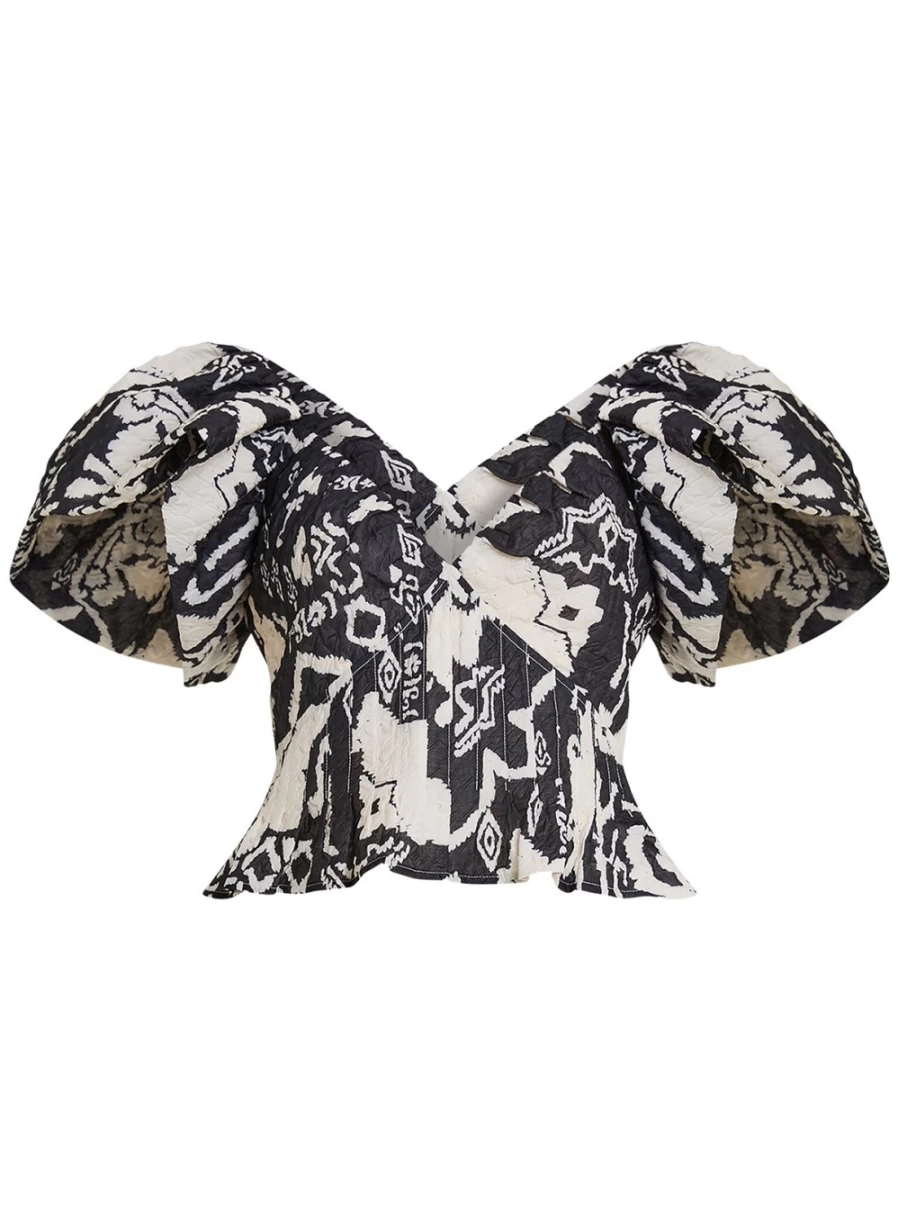 French Connection Women's Deon Candra Jacquard Blouse - Floral Printed Top Size 8