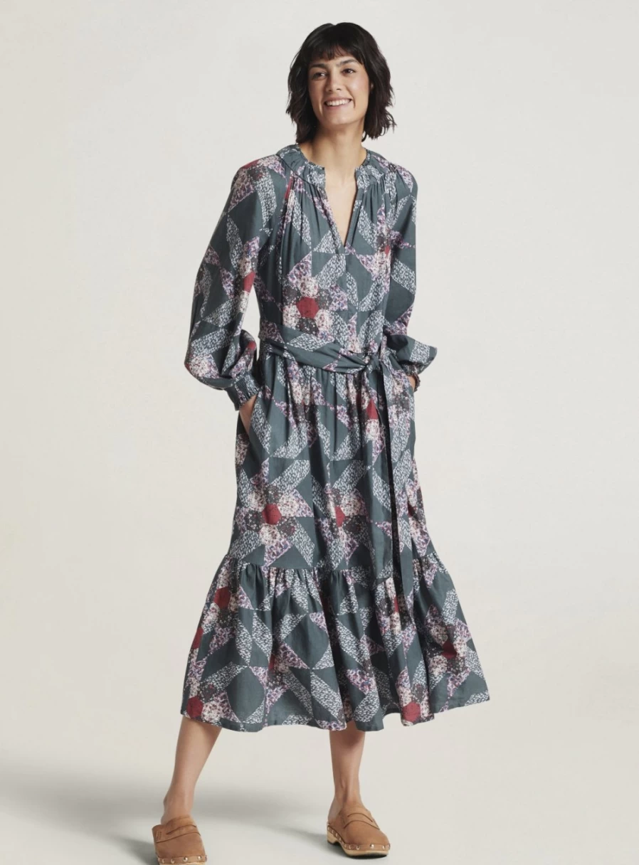 Thought Tarni Hemp Patchwork Midi Dress for Women | Sustainable Boho Style