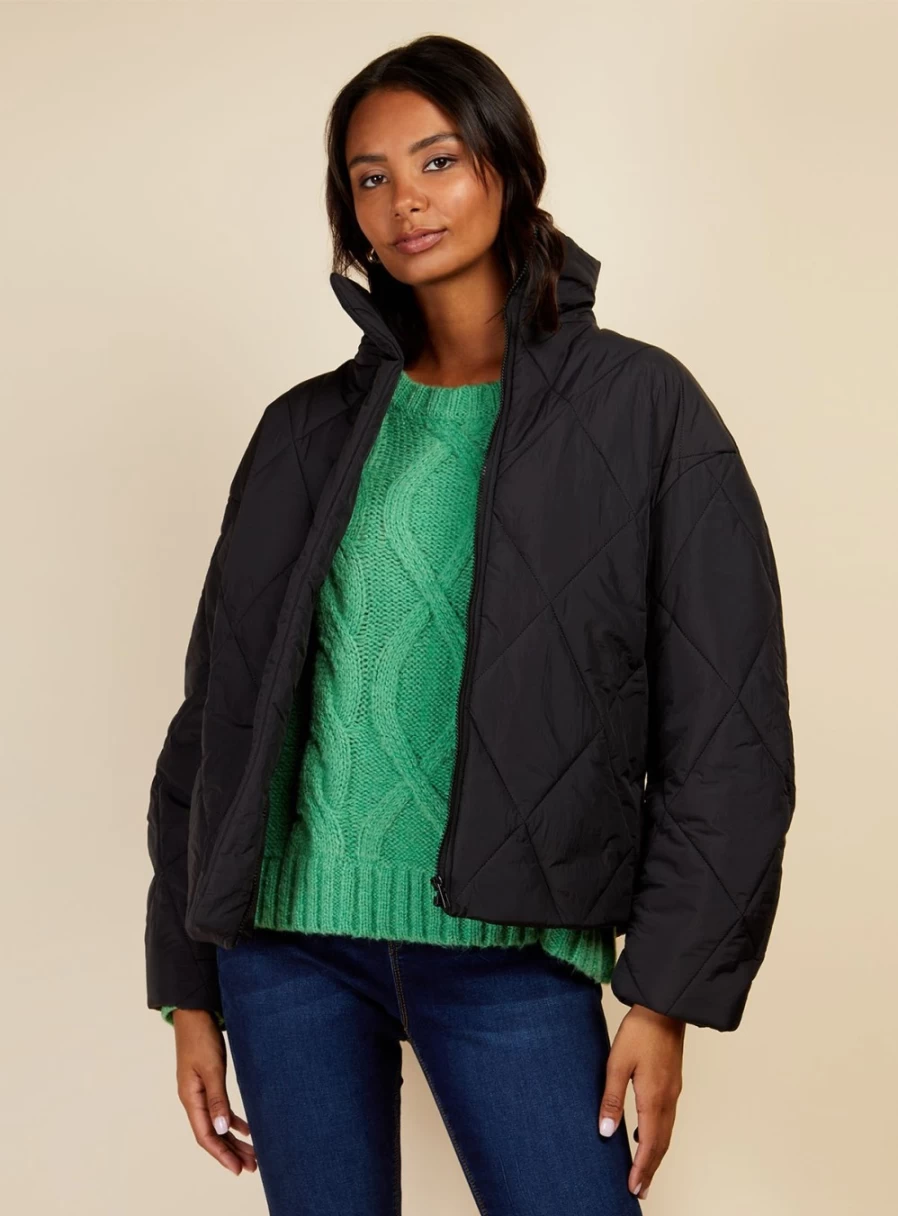 Vogue Williams Women's Black Puffer Jacket - Winter Coat with Stylish Quilted Design