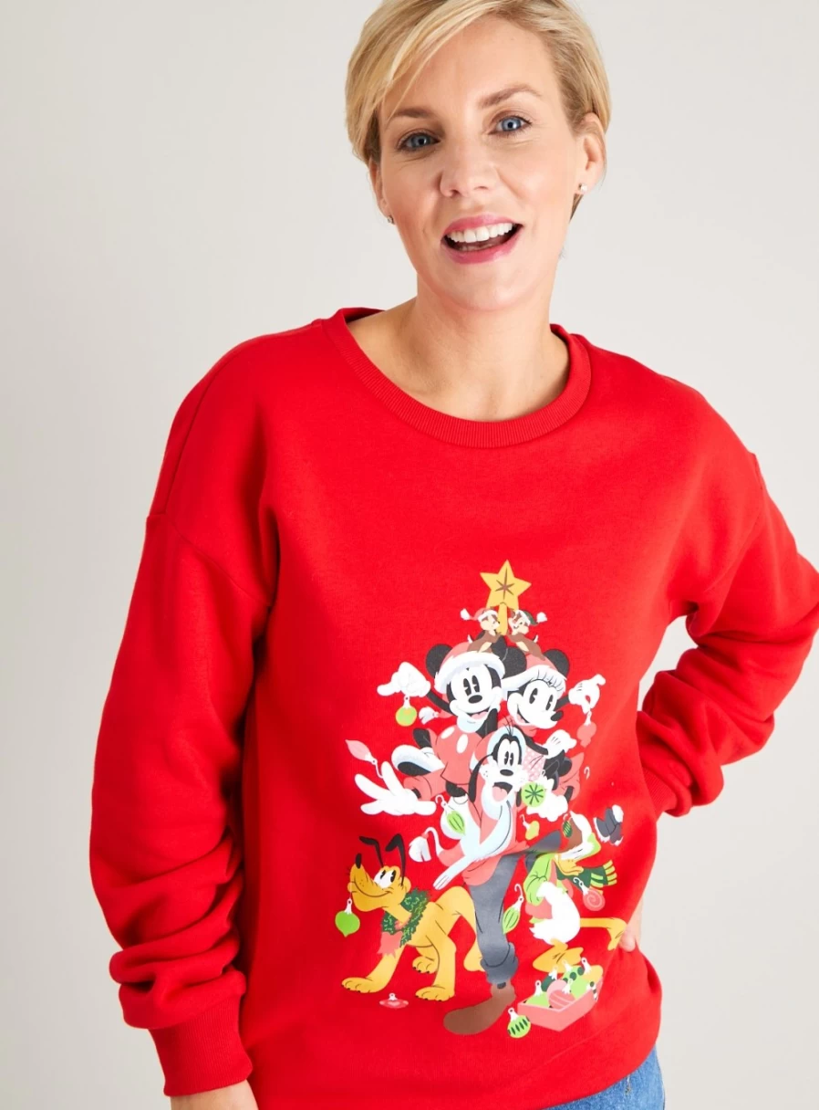 Women's Tu Mickey Mouse Christmas Tree Graphic Sweatshirt - Festive Holiday Pullover