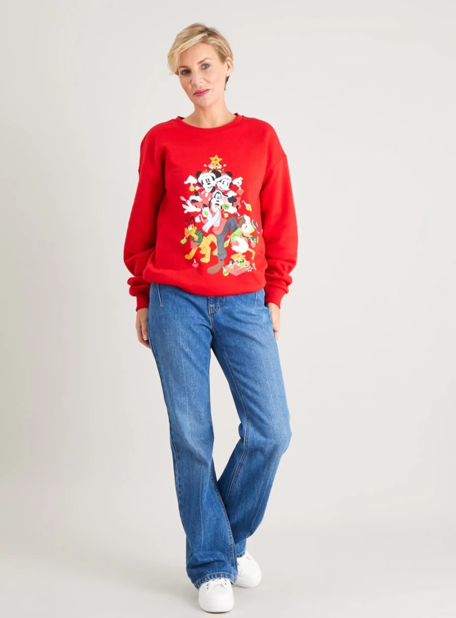 Women's Tu Mickey Mouse Christmas Tree Graphic Sweatshirt - Festive Holiday Pullover