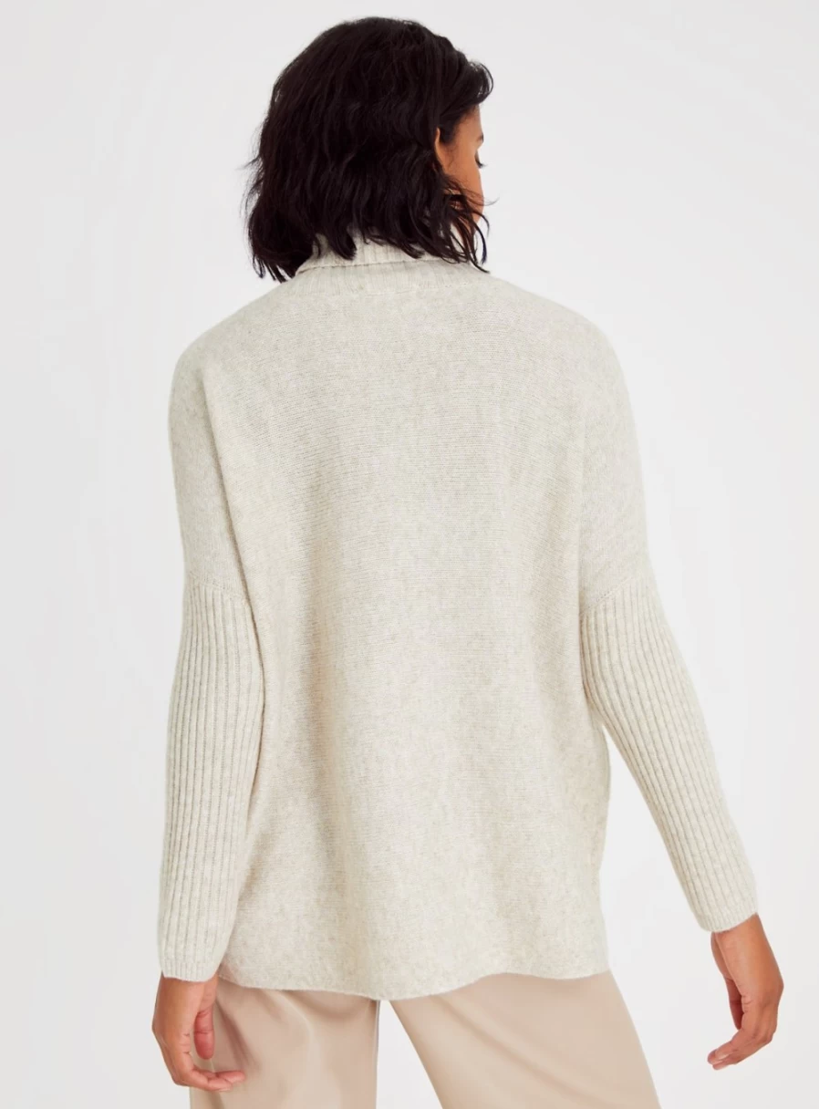 Tu Women's Oatmeal Roll Neck Knit Jumper - Soft 20 Gauge Winter Sweater