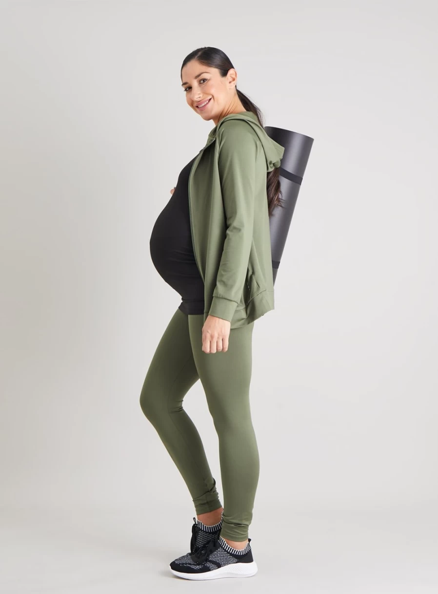 Tu Maternity Women's Active Khaki Zip-Through Maternity Hoodie - Comfortable & Stylish Pregnancy Wear