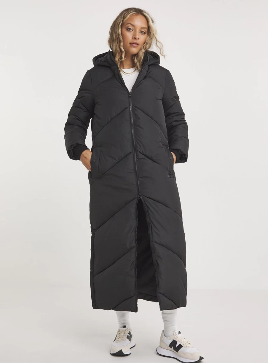 Simply Be Women's Black Chevron Quilted Maxi Coat - Size 10 Winter Padded Long Coat