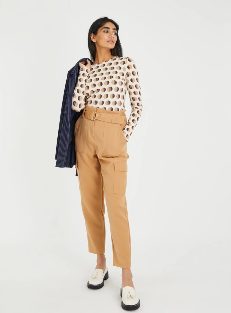 "Tu Women's Beige Abstract Spot Slim Fit Tencel Modal Top - Lightweight Casual Blouse"