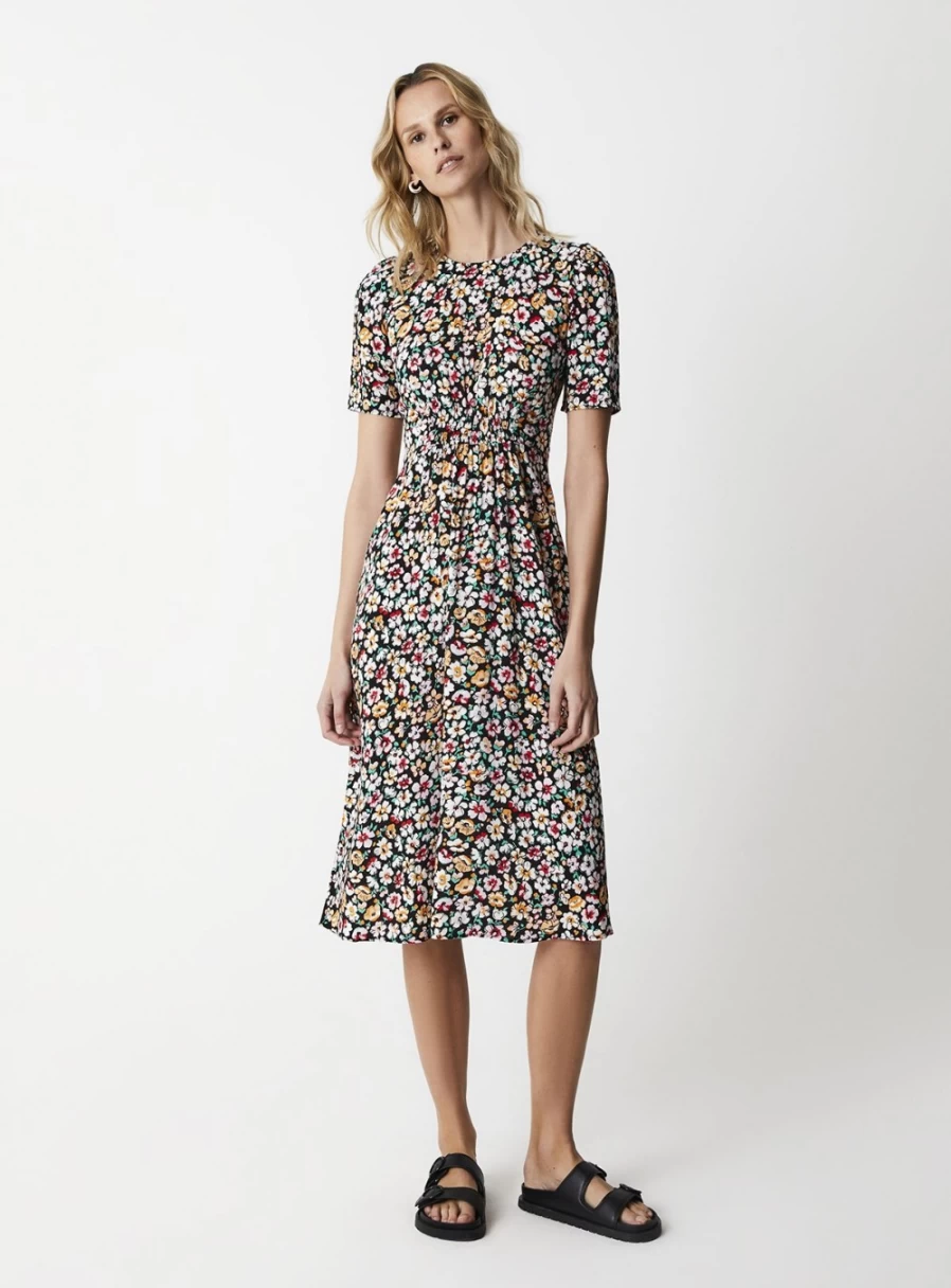 Finery Women's Adelle Black Floral Daisy Print Midi Dress - Size 20