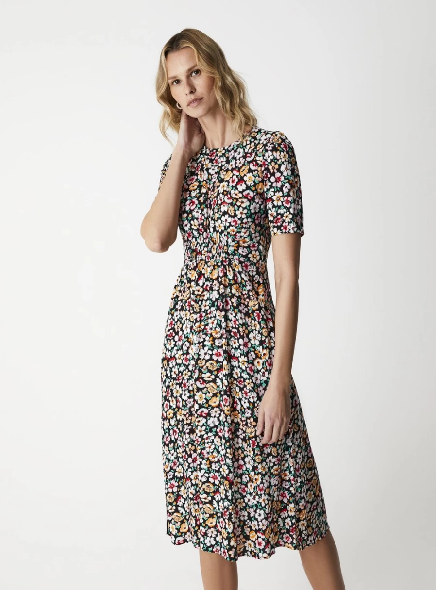 Finery Women's Adelle Black Floral Daisy Print Midi Dress - Size 20