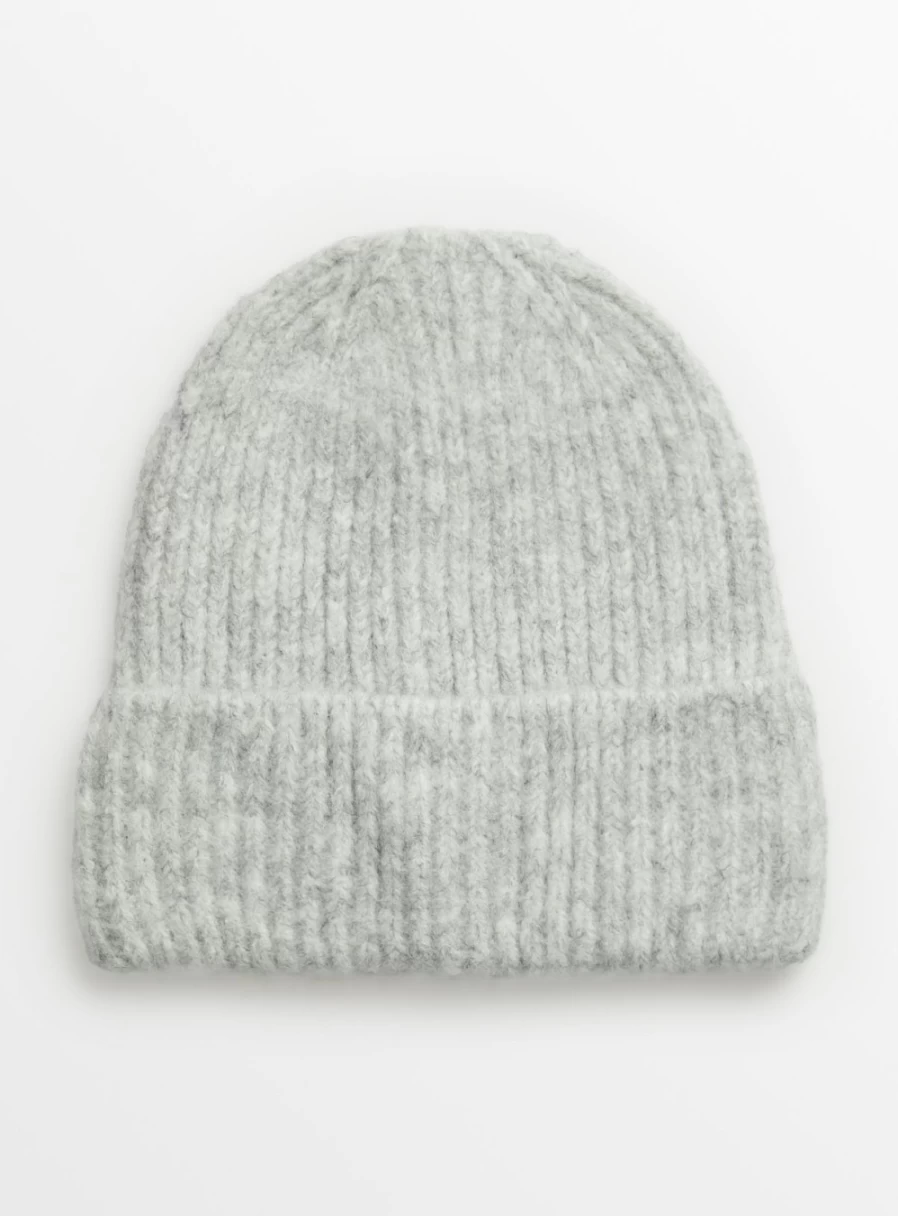 "Tu Women's Grey Marl Beanie Hat - One Size, Soft Knit Winter Cap"