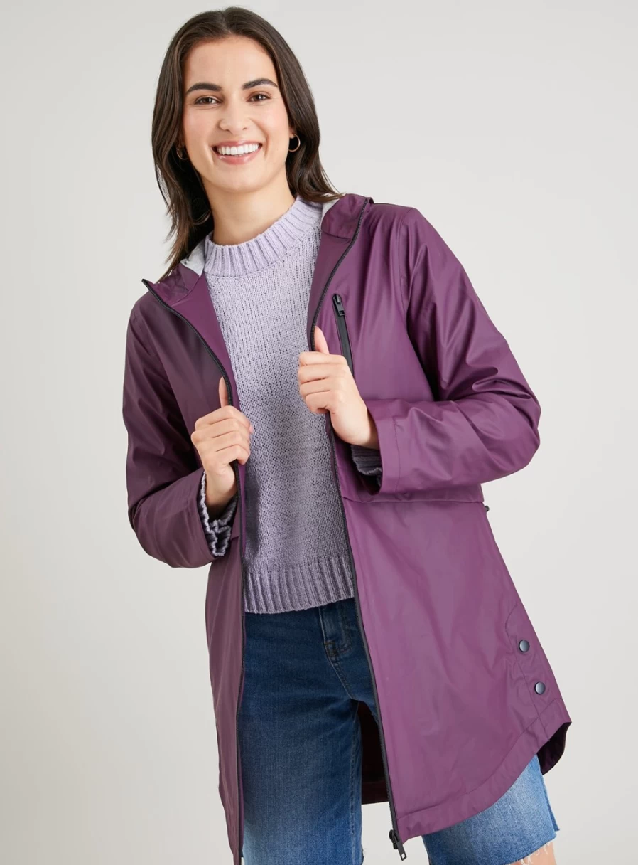 Tu Women's Lightweight Waterproof Rubber Raincoat - Plum, Size 8
