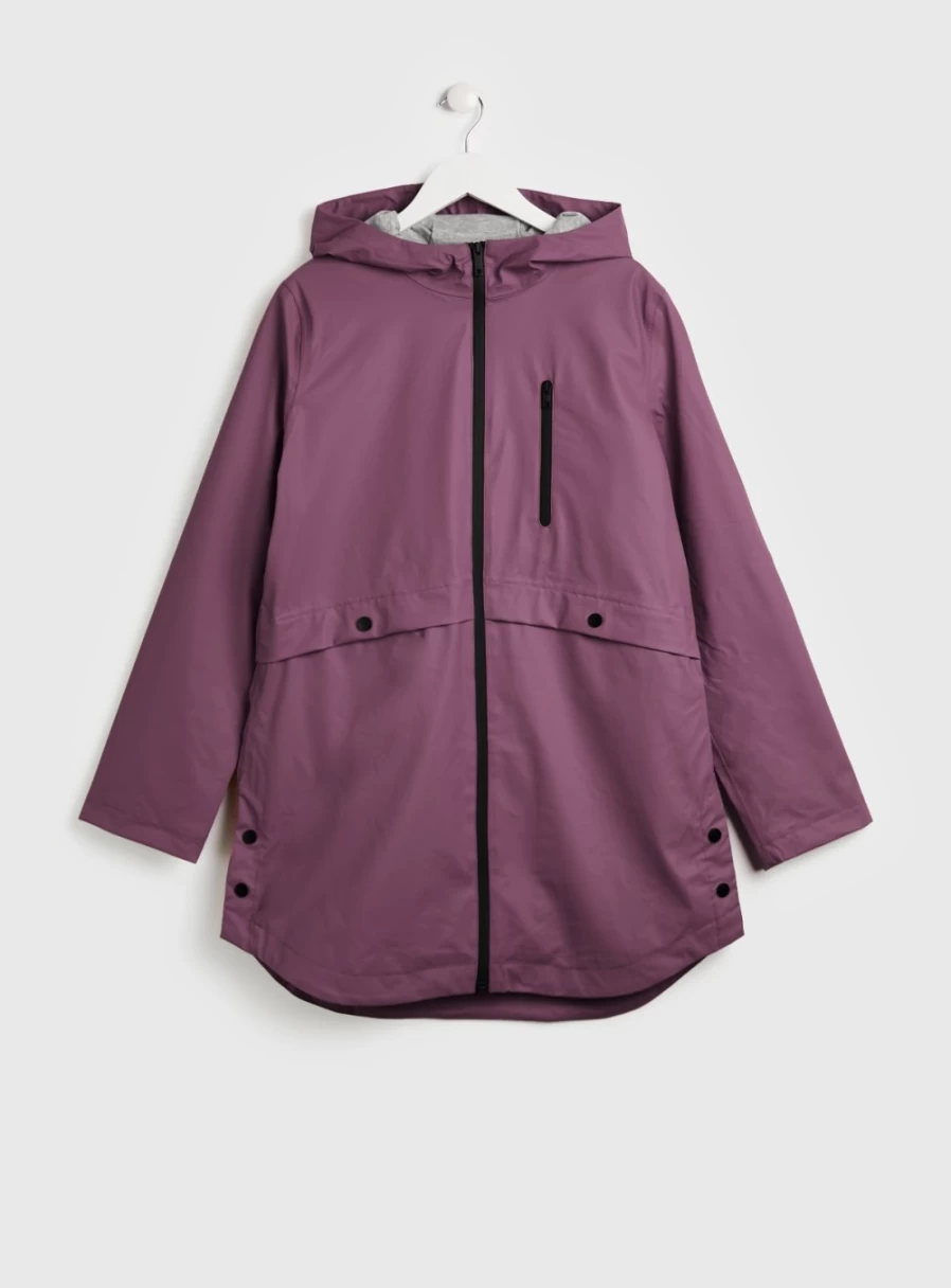 Tu Women's Lightweight Waterproof Rubber Raincoat - Plum, Size 8