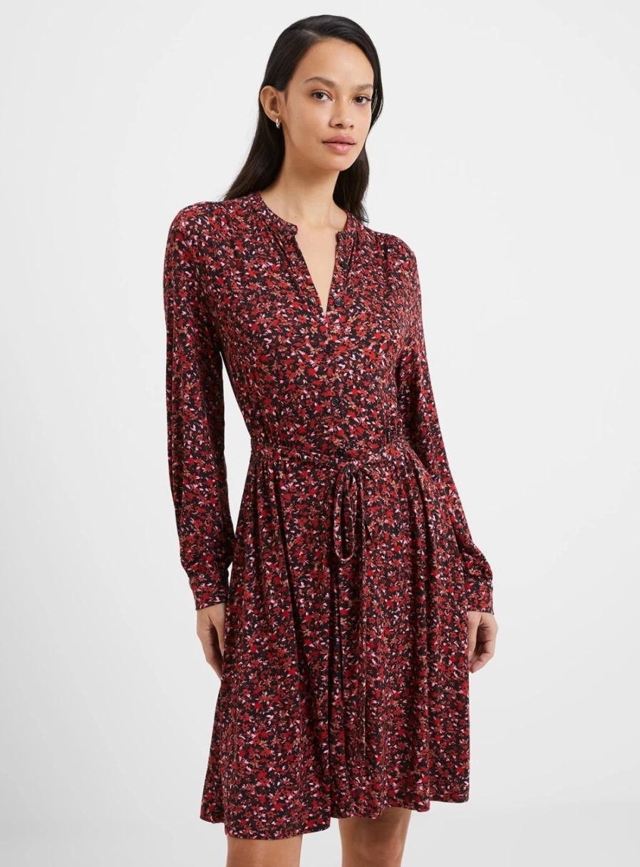 French Connection Women's Clara Meadow Jersey Shirt Dress - Casual Summer Sleeve Short Dress Size S