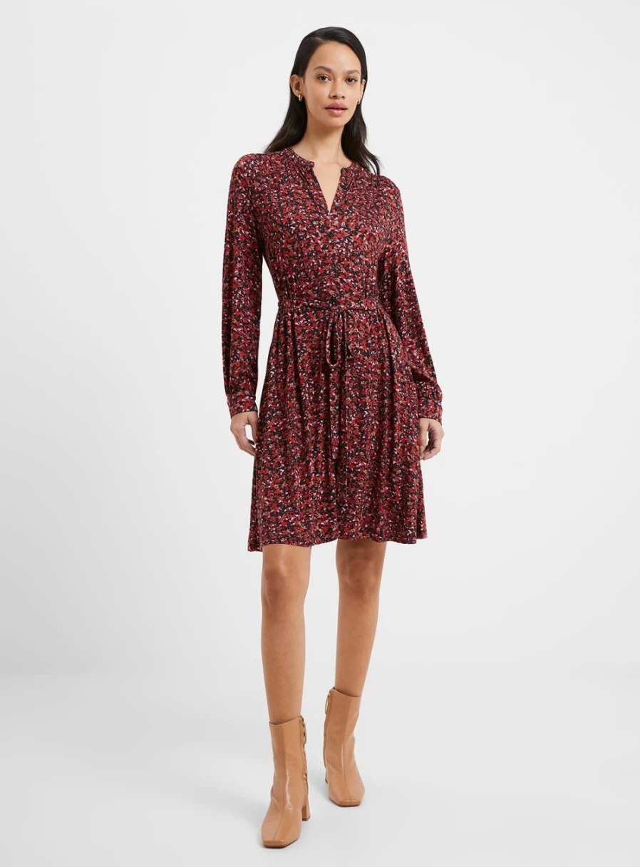 French Connection Women's Clara Meadow Jersey Shirt Dress - Casual Summer Sleeve Short Dress Size S