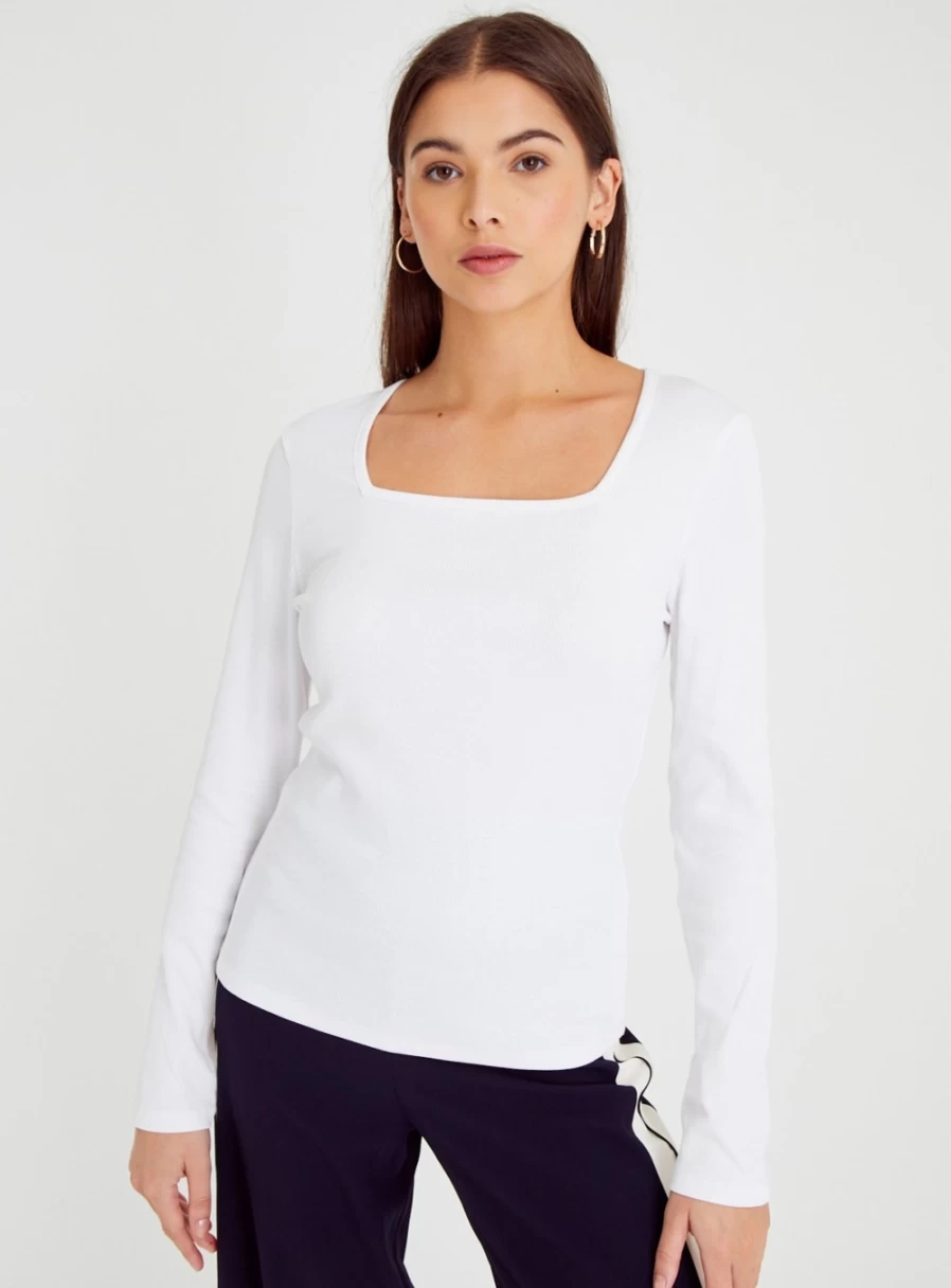 "Tu Women's White Square Neck Slim Fit Ribbed Top - Stylish Casual 2022 Fashion"