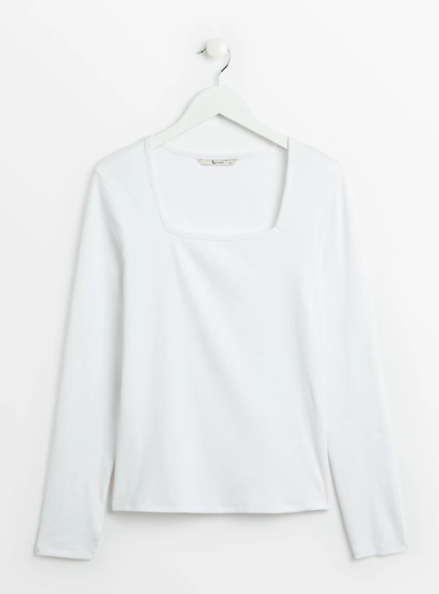 "Tu Women's White Square Neck Slim Fit Ribbed Top - Stylish Casual 2022 Fashion"