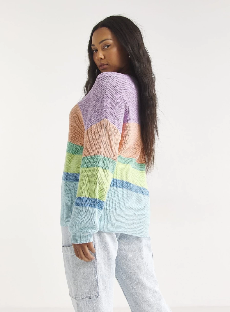Simply Be Women's Multi-Stripe Knit Jumper - Cozy Twisted Yarn Sweater in Sizes 28-30