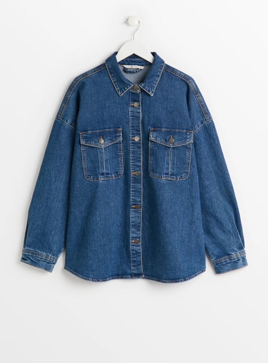 Tu Women's Blue Oversized Denim Shirt - Stylish Loose Fit Long Sleeve Top for Casual Wear