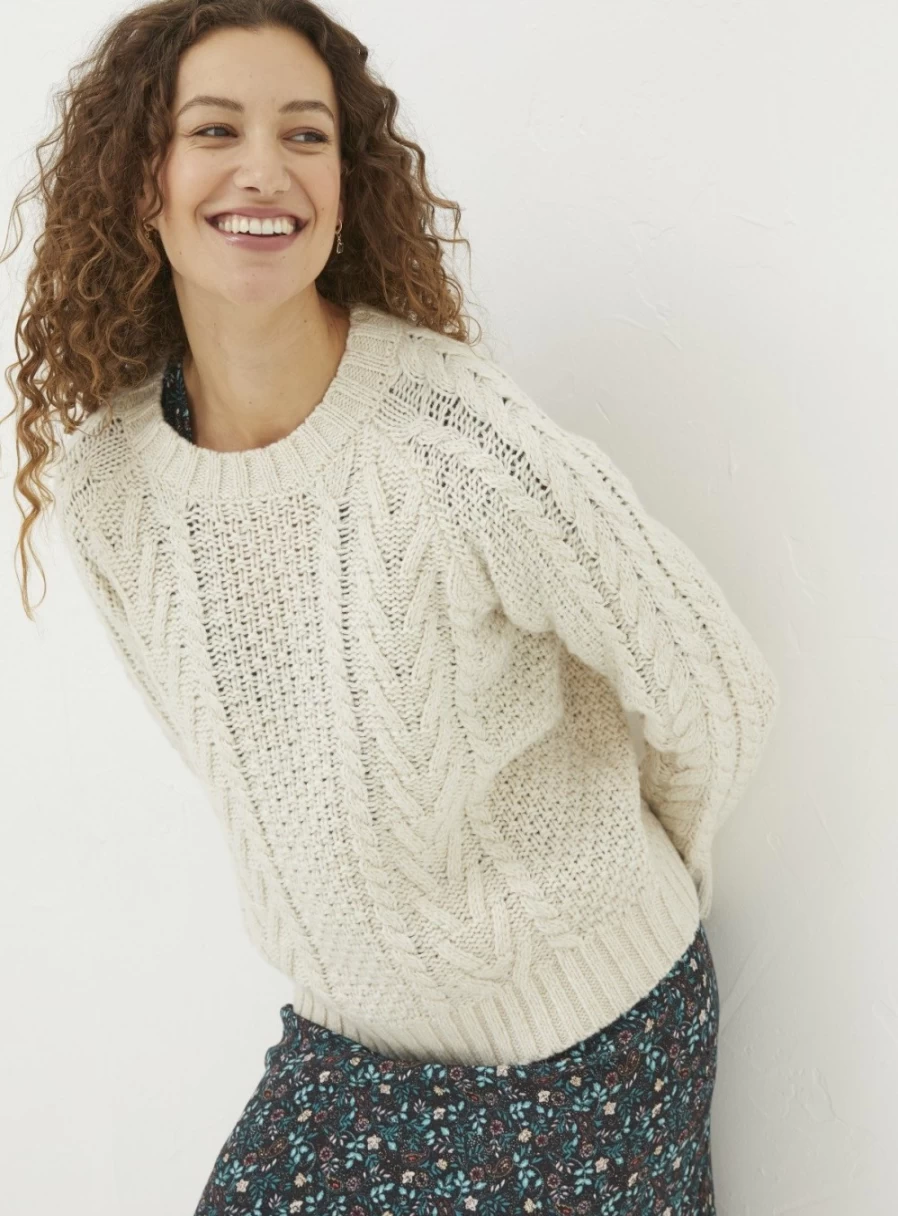 FatFace Women's Candice Cable Knit Crew Neck Jumper Sweater Size 16
