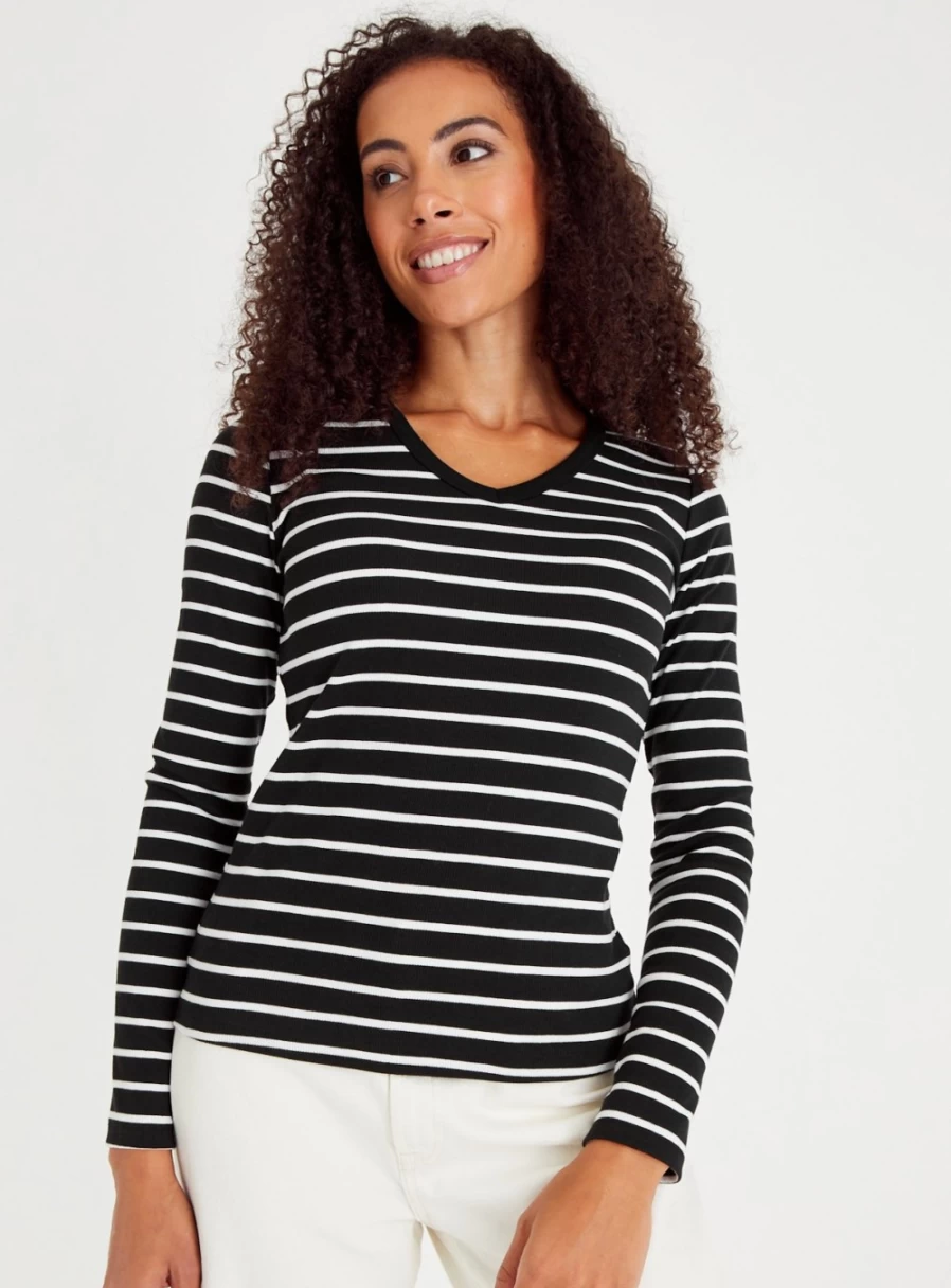 Tu Women's Mono Stripe Slim Fit V-Neck T-Shirt - Stylish Casual Top 24
