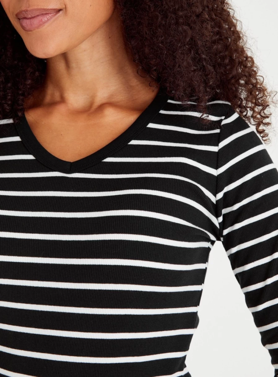 Tu Women's Mono Stripe Slim Fit V-Neck T-Shirt - Stylish Casual Top 24