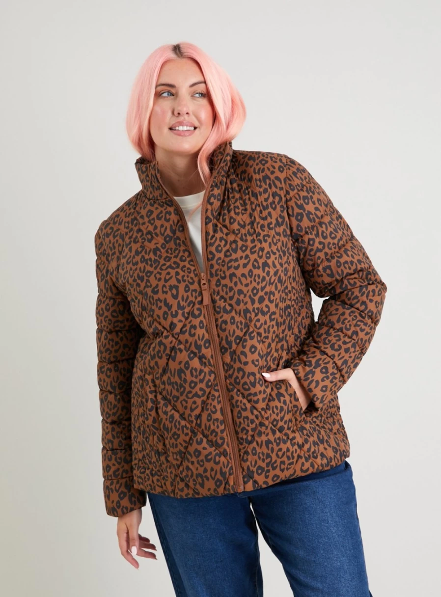 Tu Women's Leopard Print Lightweight Padded Jacket - Cozy Winter Outerwear